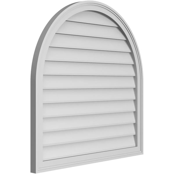 Round Top Surface Mount PVC Gable Vent W/ 2W X 1-1/2P Brickmould Frame, 34W X 34H